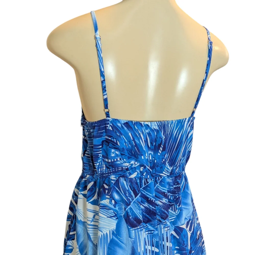 Hawaiianize Blue Tropical Print Cotton Maxi Dress Women's Large NWT